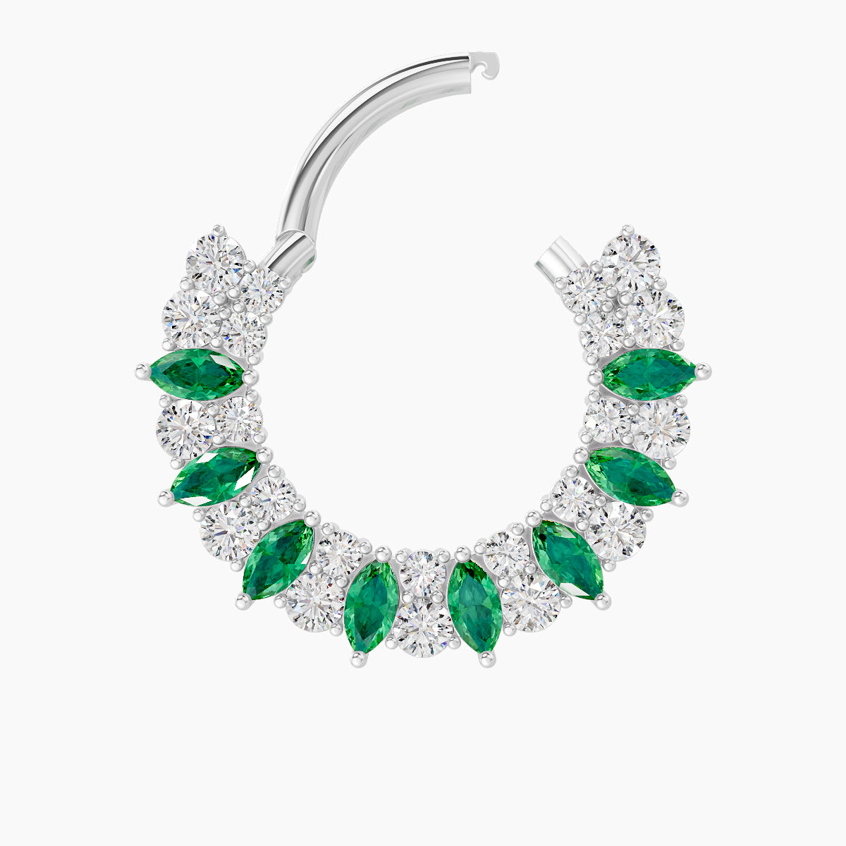 Reina | 18k White Gold 9.5 mm Emerald & Diamond Septum Piercing