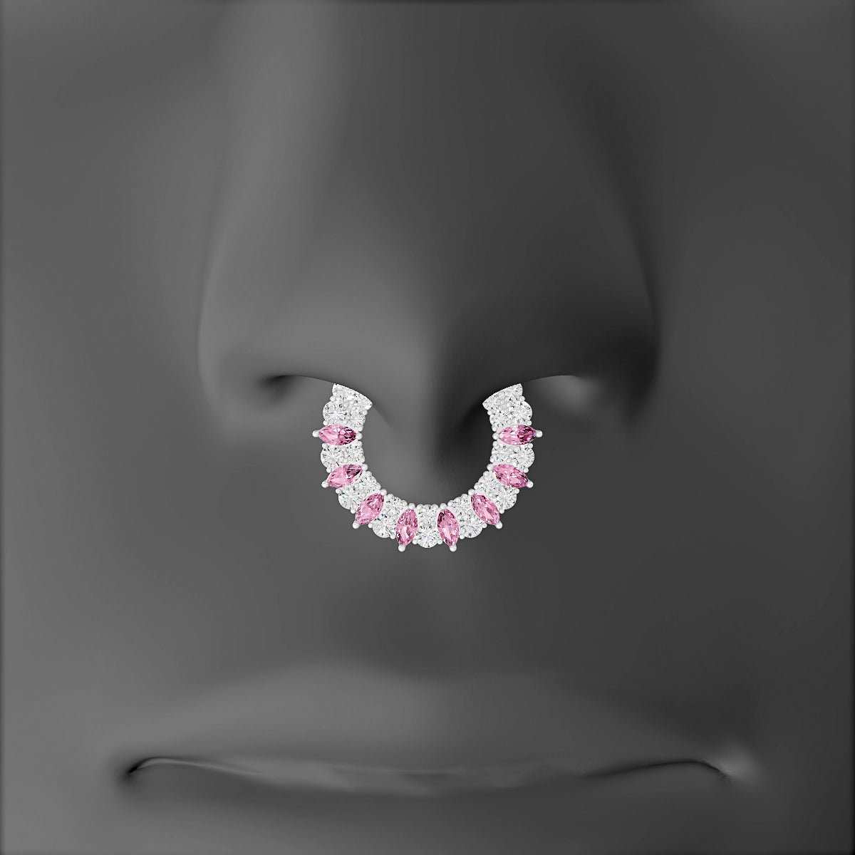 Reina | 18k White Gold 9.5 mm Pink Sapphire & Diamond Septum Piercing
