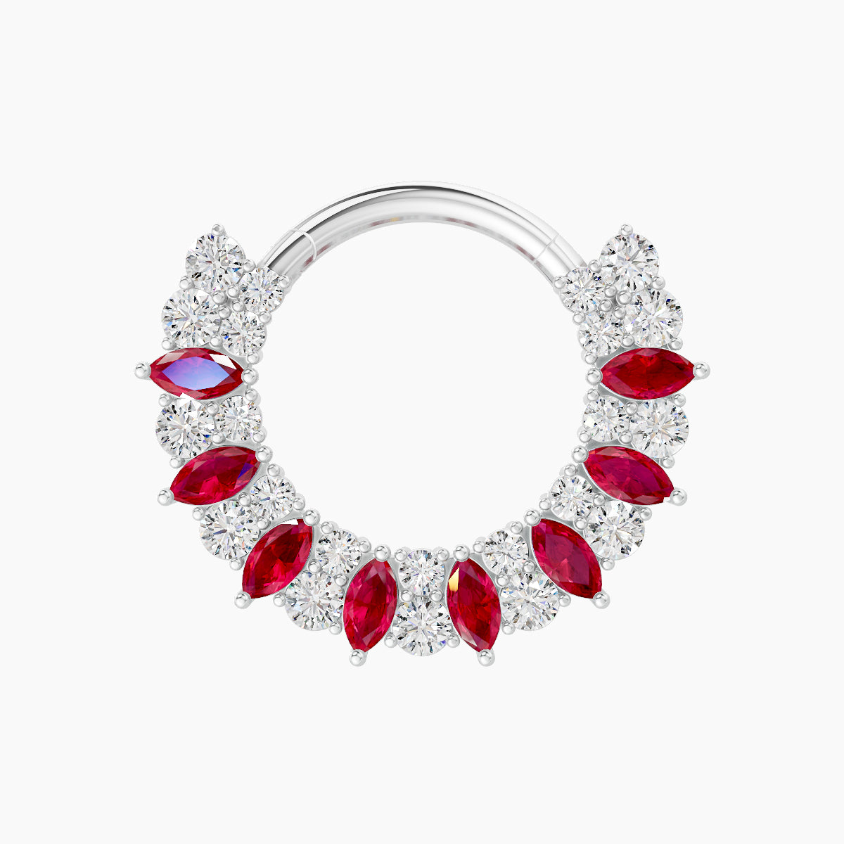 Reina | 18k White Gold 9.5 mm Ruby & Diamond Septum Piercing