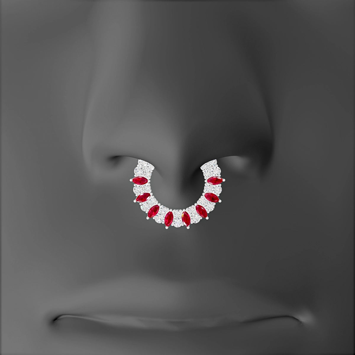 Reina | 18k White Gold 9.5 mm Ruby & Diamond Septum Piercing