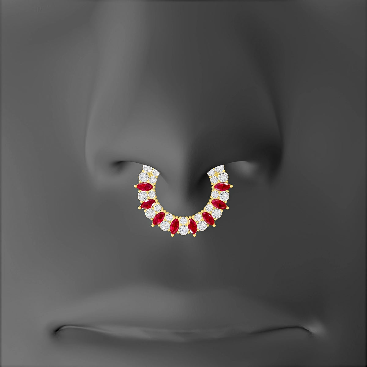 Reina | 18k Yellow Gold 9.5 mm Ruby & Diamond Septum Piercing