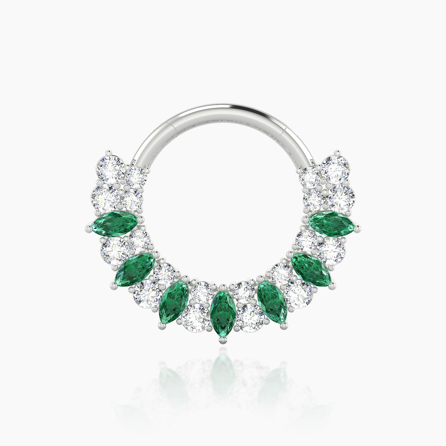 Reina | 18k White Gold 9.5 mm Emerald & Diamond Septum Piercing