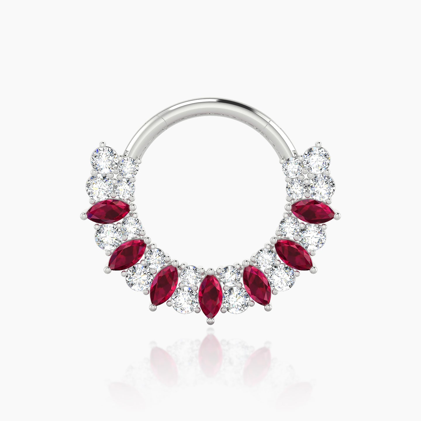 Reina | 18k White Gold 9.5 mm Ruby & Diamond Septum Piercing