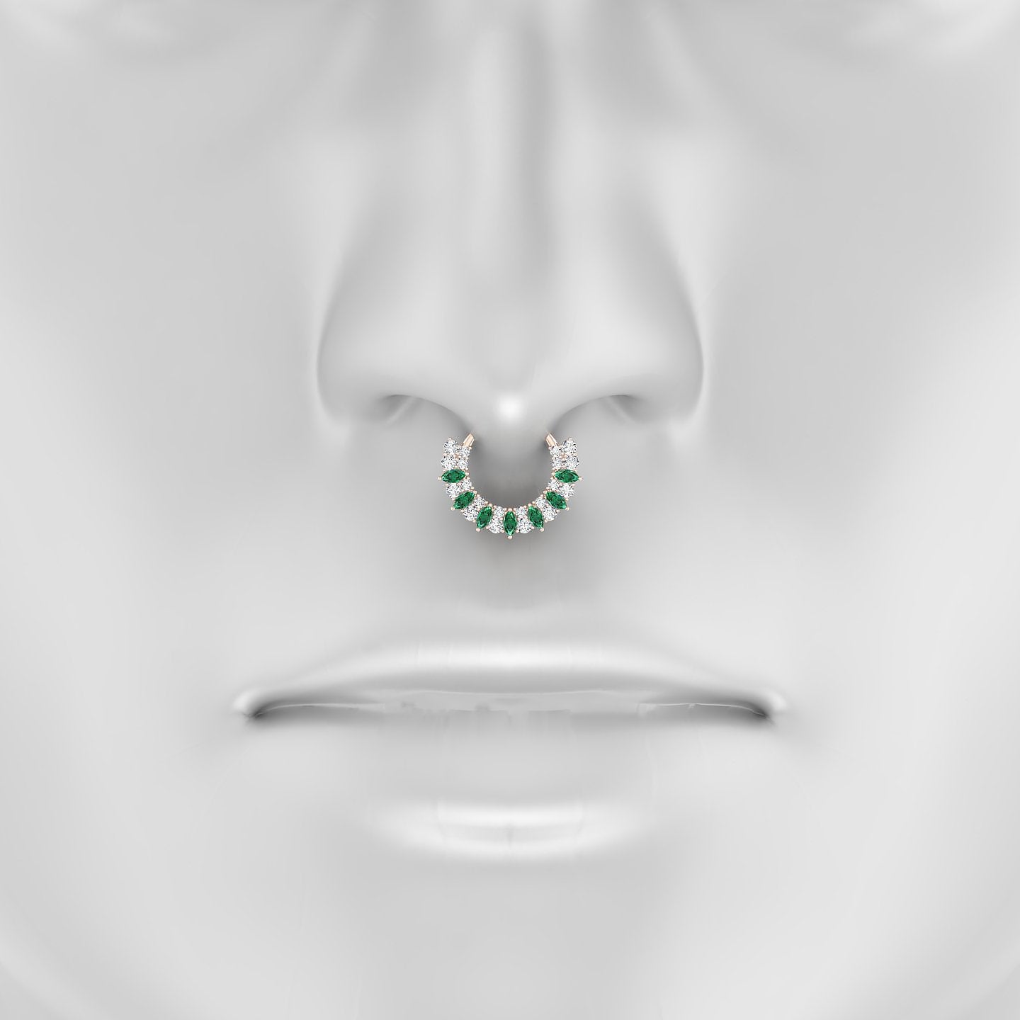 Reina | 18k Rose Gold 9.5 mm Emerald & Diamond Septum Piercing