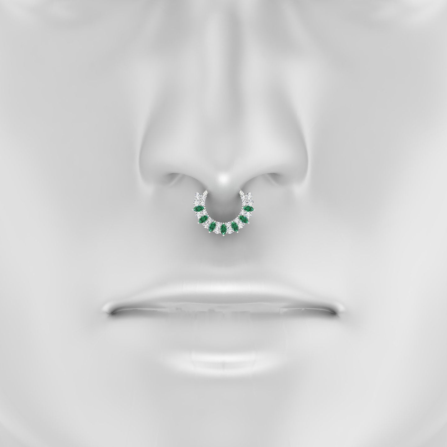 Reina | 18k White Gold 9.5 mm Emerald & Diamond Septum Piercing