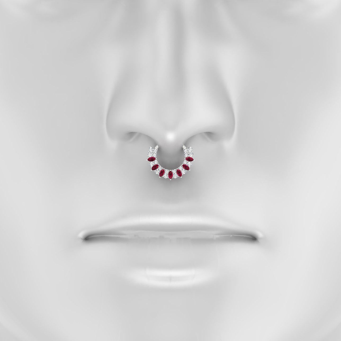 Reina | 18k White Gold 9.5 mm Ruby & Diamond Septum Piercing