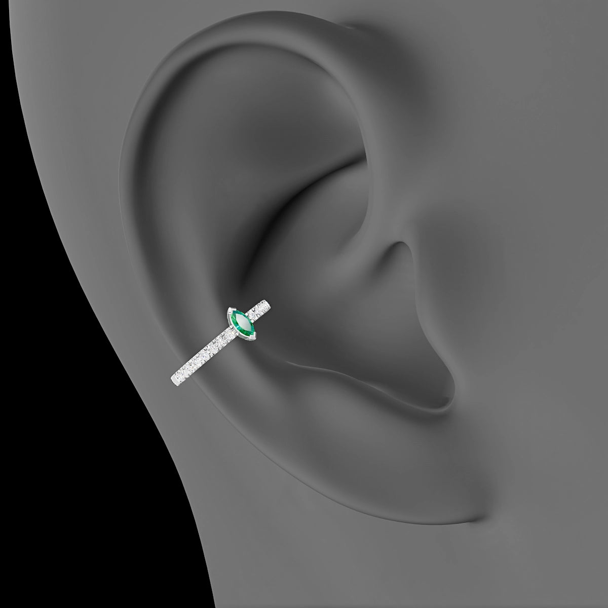 Rhea | 18k White Gold 11 mm Emerald & Diamond Hoop Piercing