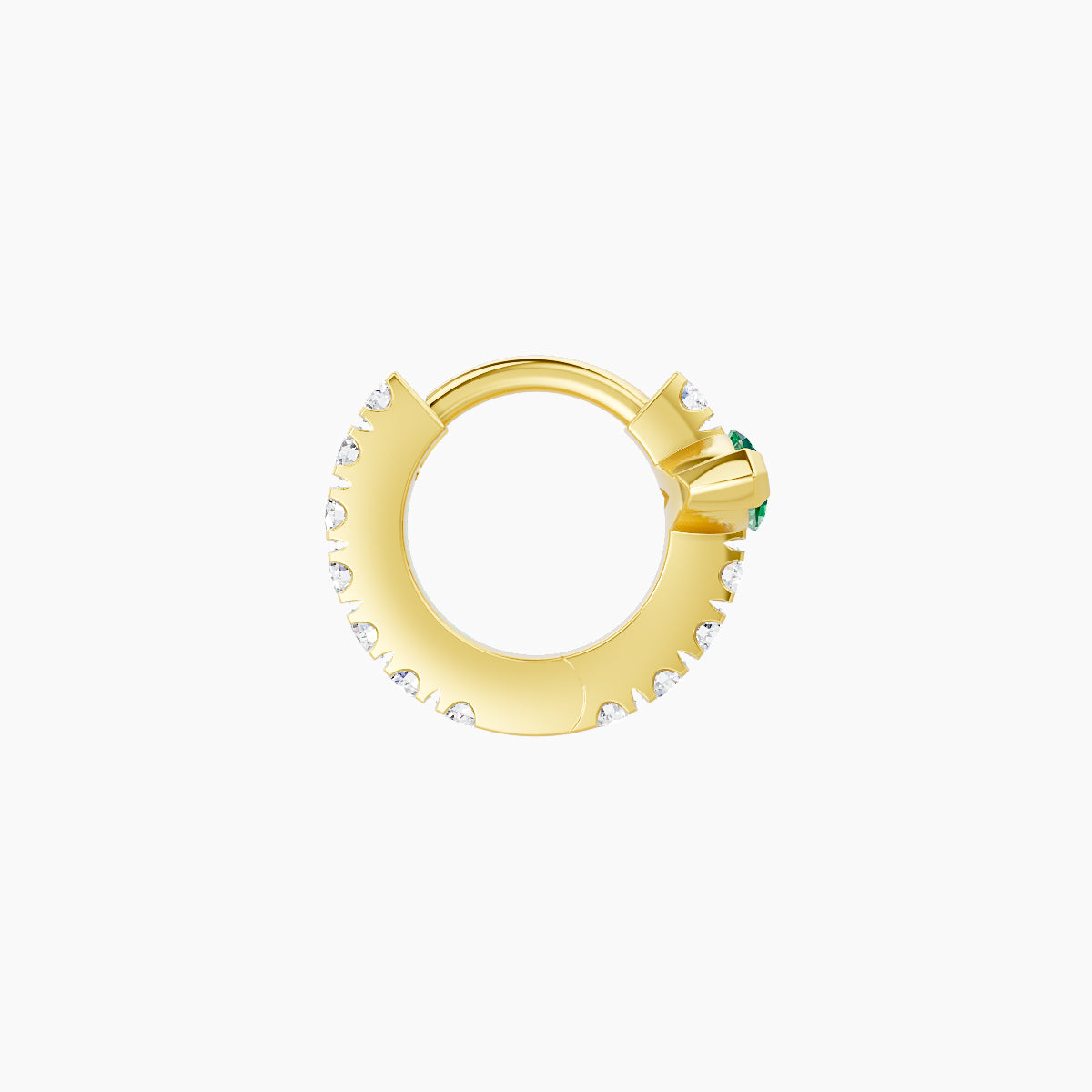 Rhea | 18k Yellow Gold 5 mm Emerald & Diamond Hoop Piercing