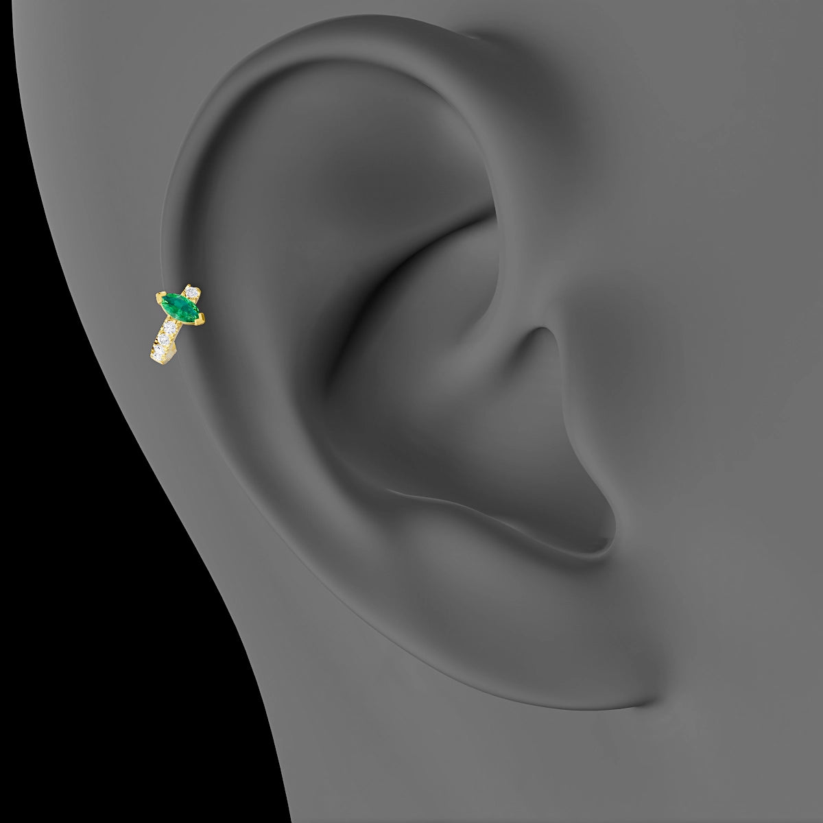Rhea | 18k Yellow Gold 5 mm Emerald & Diamond Hoop Piercing
