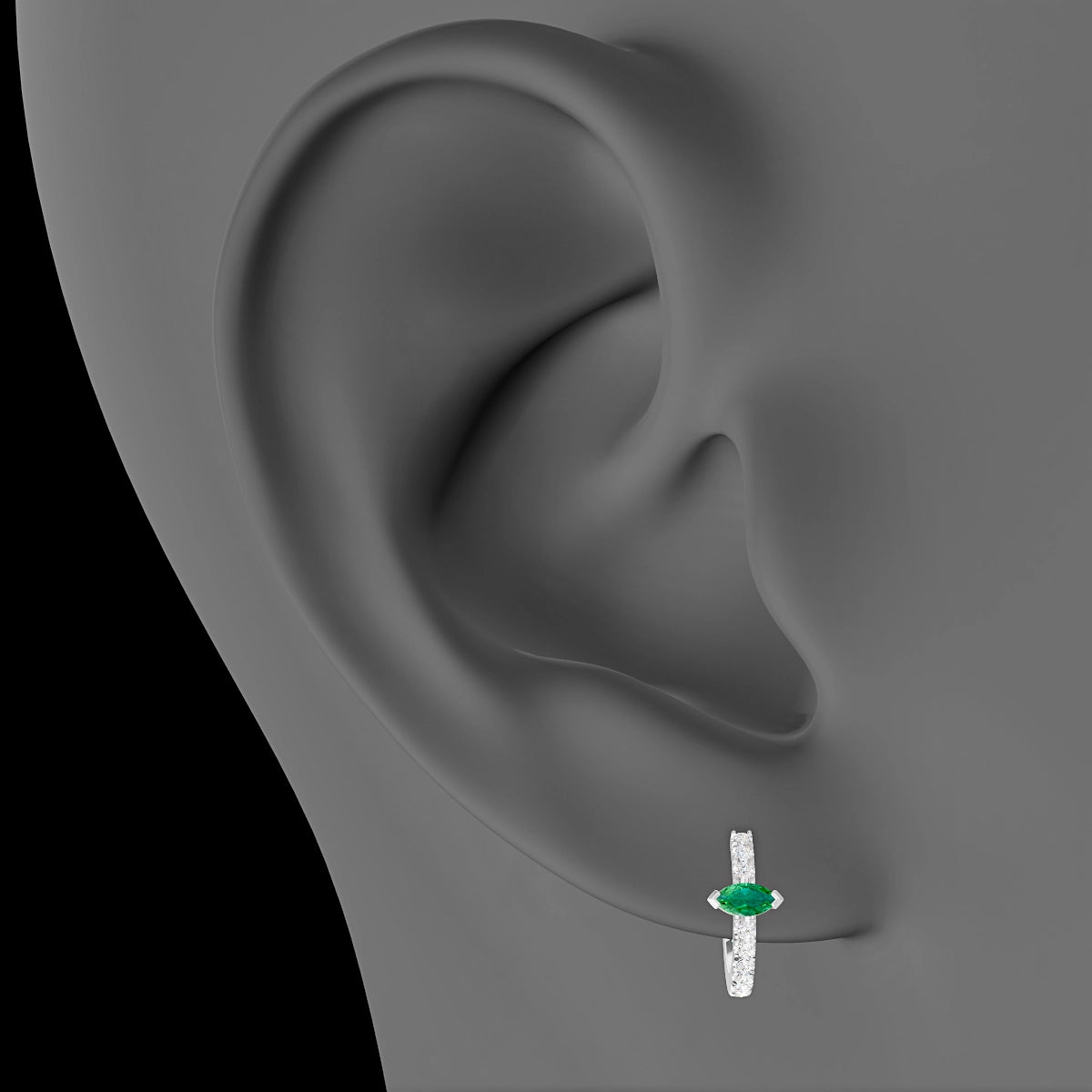 Rhea | 18k White Gold 8 mm Emerald & Diamond Hoop Piercing
