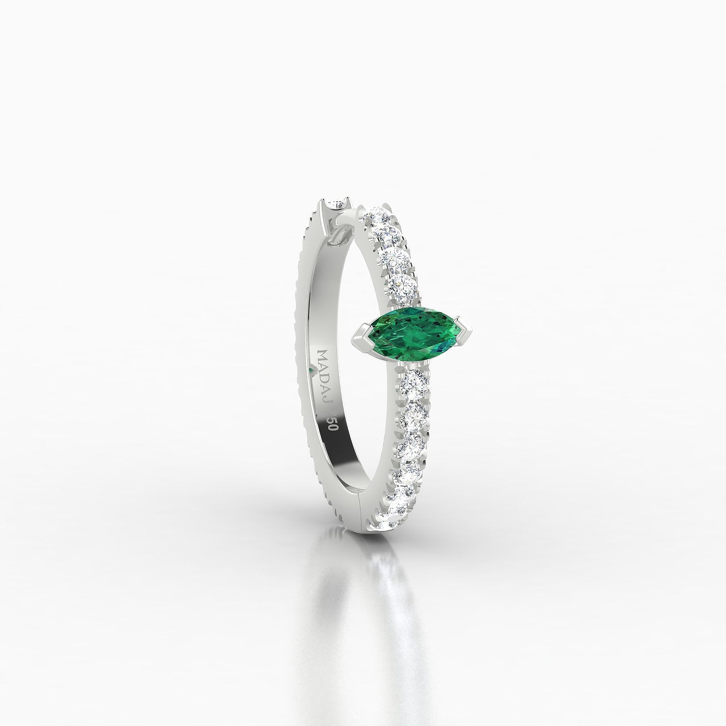 Rhea | 18k White Gold 9.5 mm Emerald & Diamond Hoop Piercing