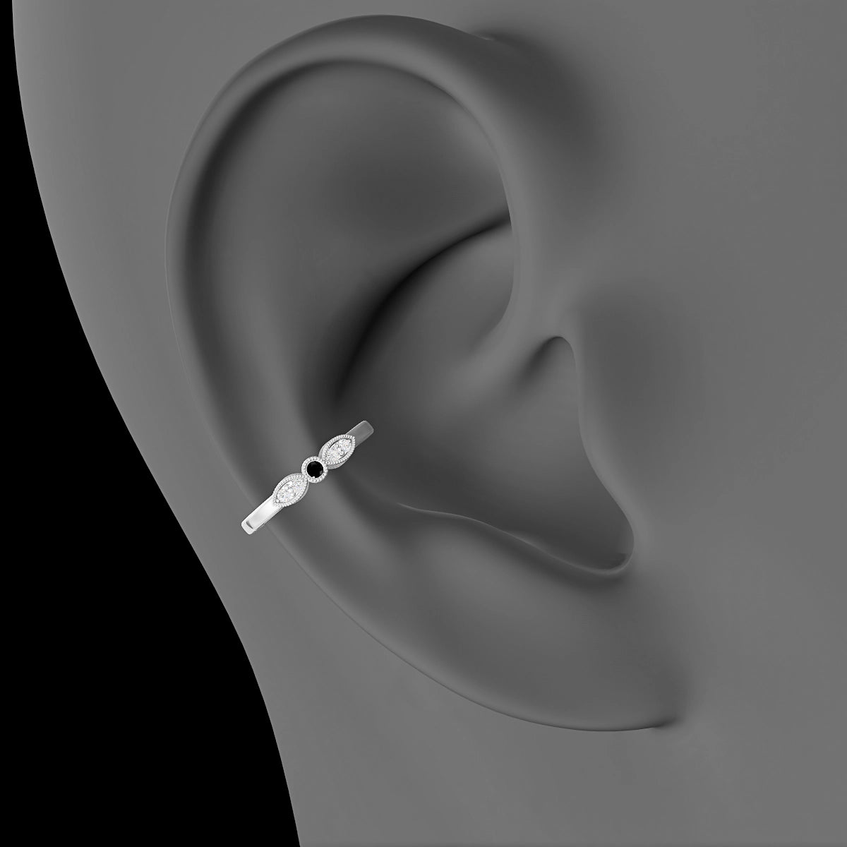 Roma | 18k White Gold 11 mm Black Diamond & Diamond Hoop Piercing
