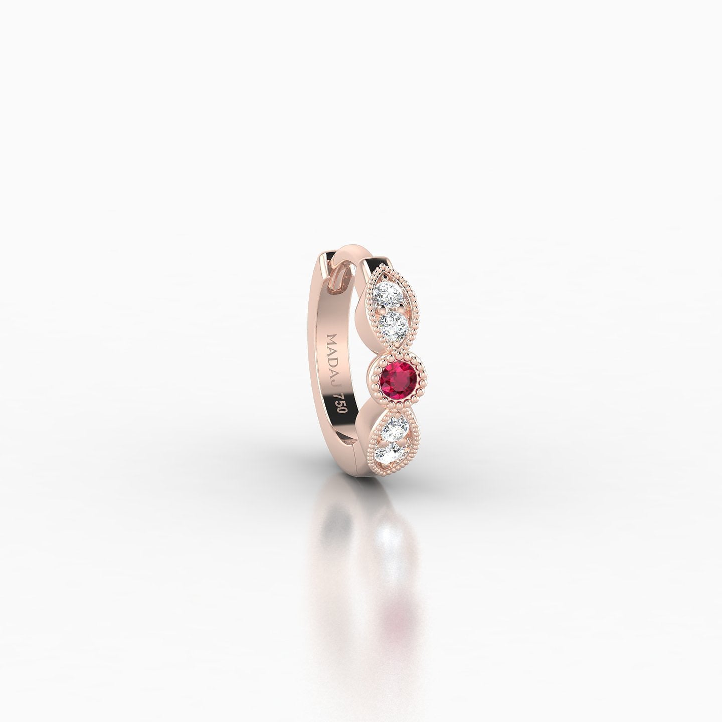 Roma | 18k Rose Gold 6.5 mm Ruby & Diamond Hoop Piercing