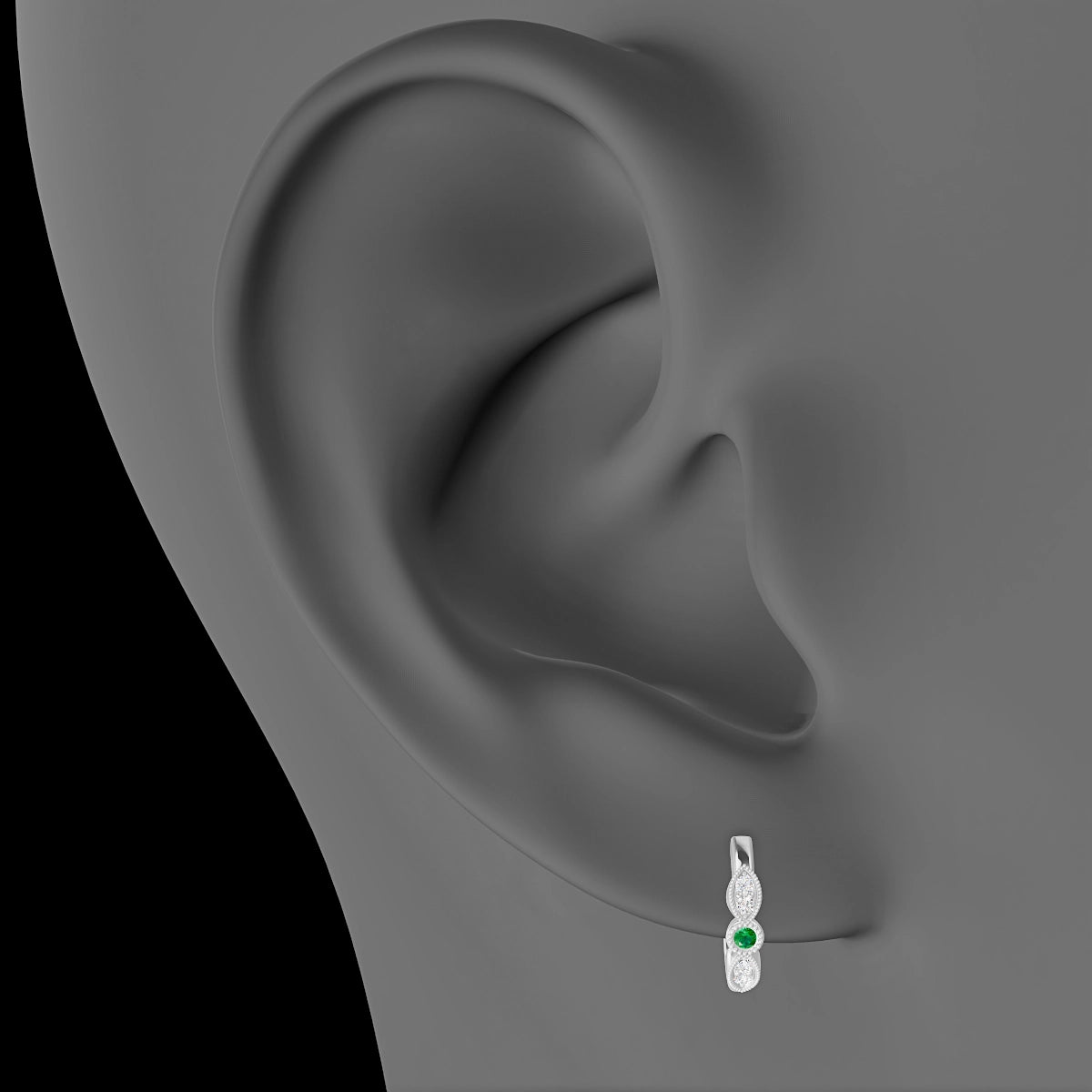Roma | 18k White Gold 8 mm Emerald & Diamond Hoop Piercing
