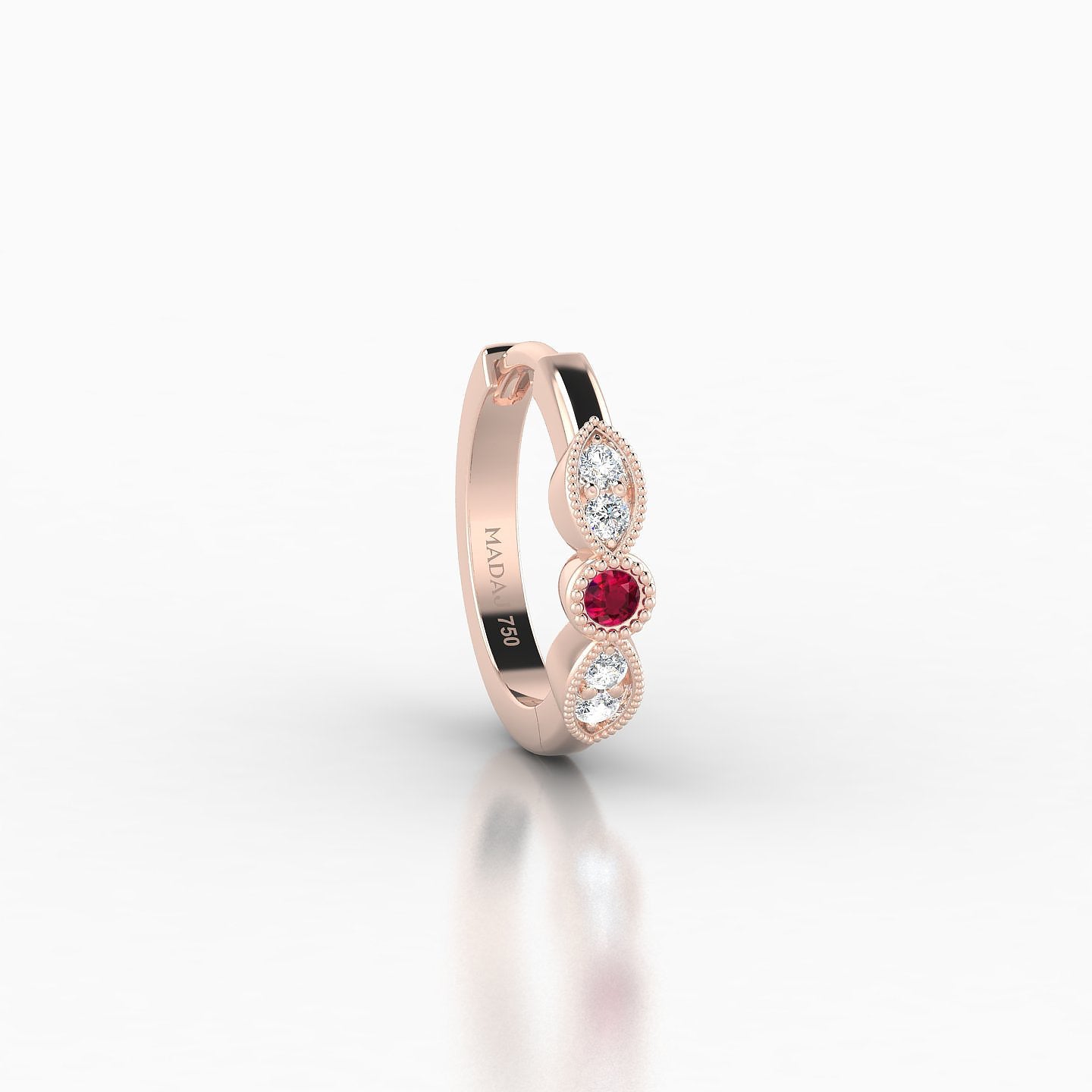 Roma | 18k Rose Gold 8 mm Ruby & Diamond Hoop Piercing