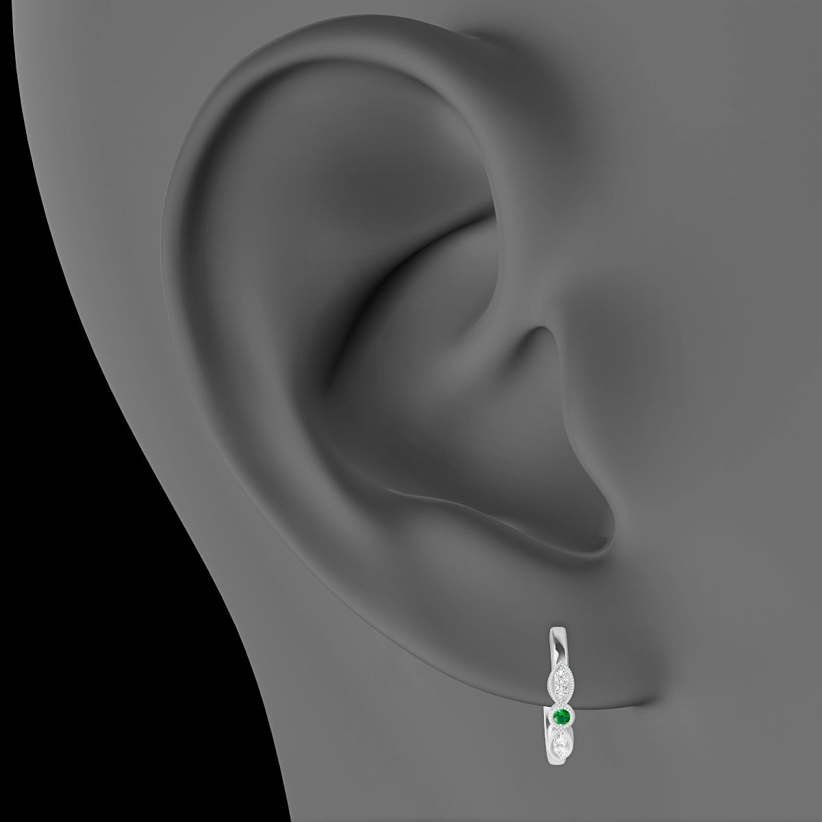 Roma | 18k White Gold 9.5 mm Emerald & Diamond Hoop Piercing