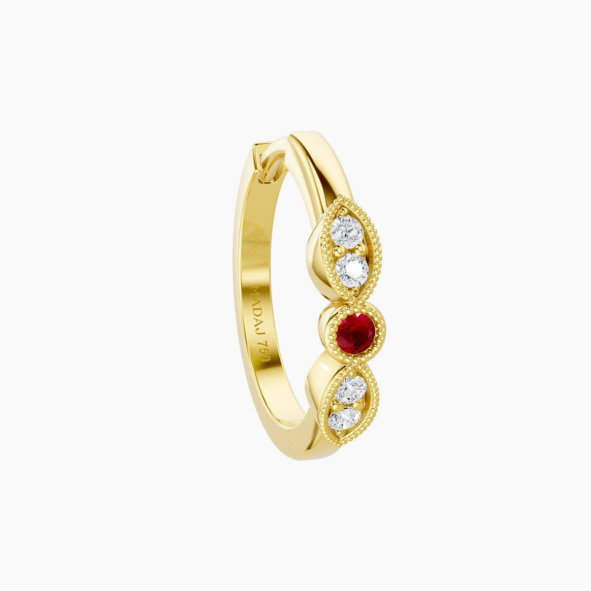 Roma | 18k Yellow Gold 9.5 mm Ruby & Diamond Hoop Piercing