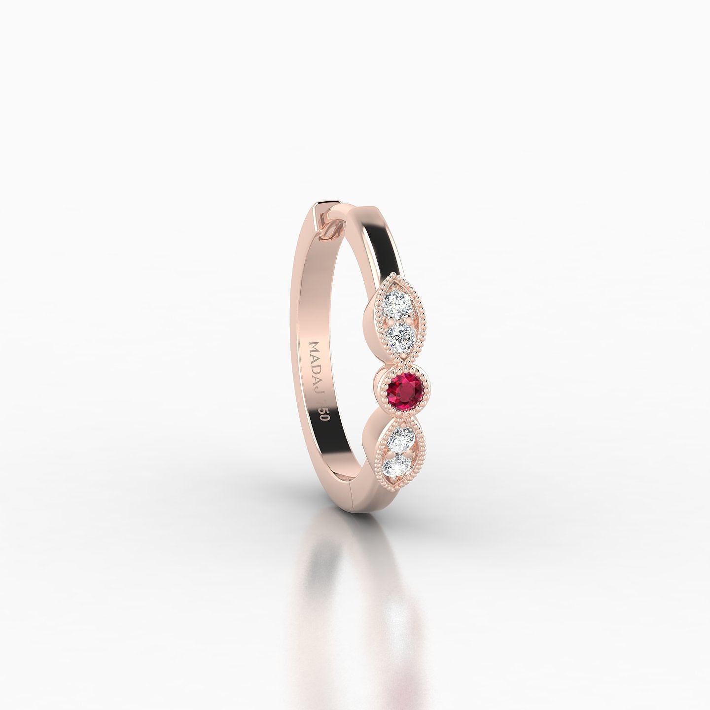 Roma | 18k Rose Gold 9.5 mm Ruby & Diamond Hoop Piercing