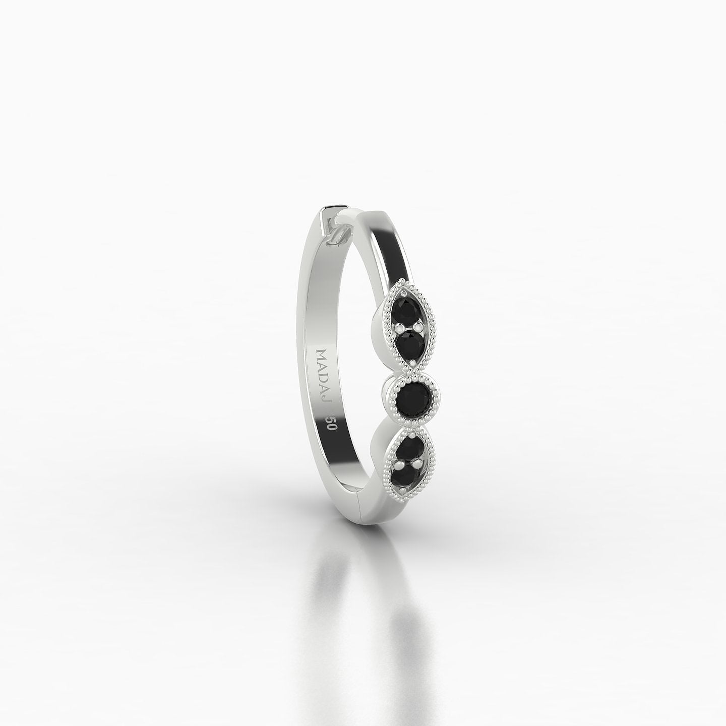 Roma | 18k White Gold 9.5 mm Black Diamond Hoop Piercing