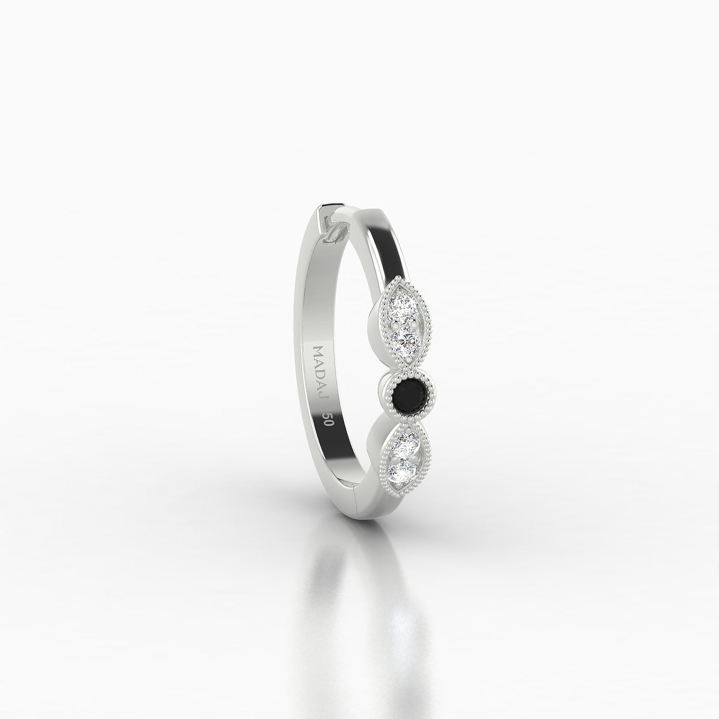 Roma | 18k White Gold 9.5 mm Black Diamond & Diamond Hoop Piercing