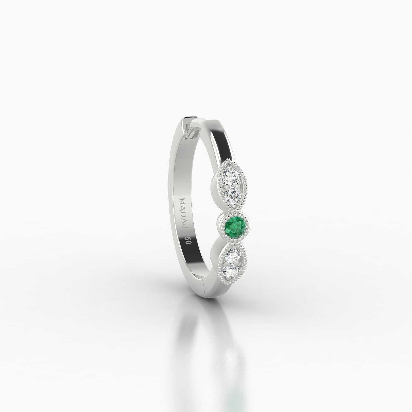 Roma | 18k White Gold 9.5 mm Emerald & Diamond Hoop Piercing