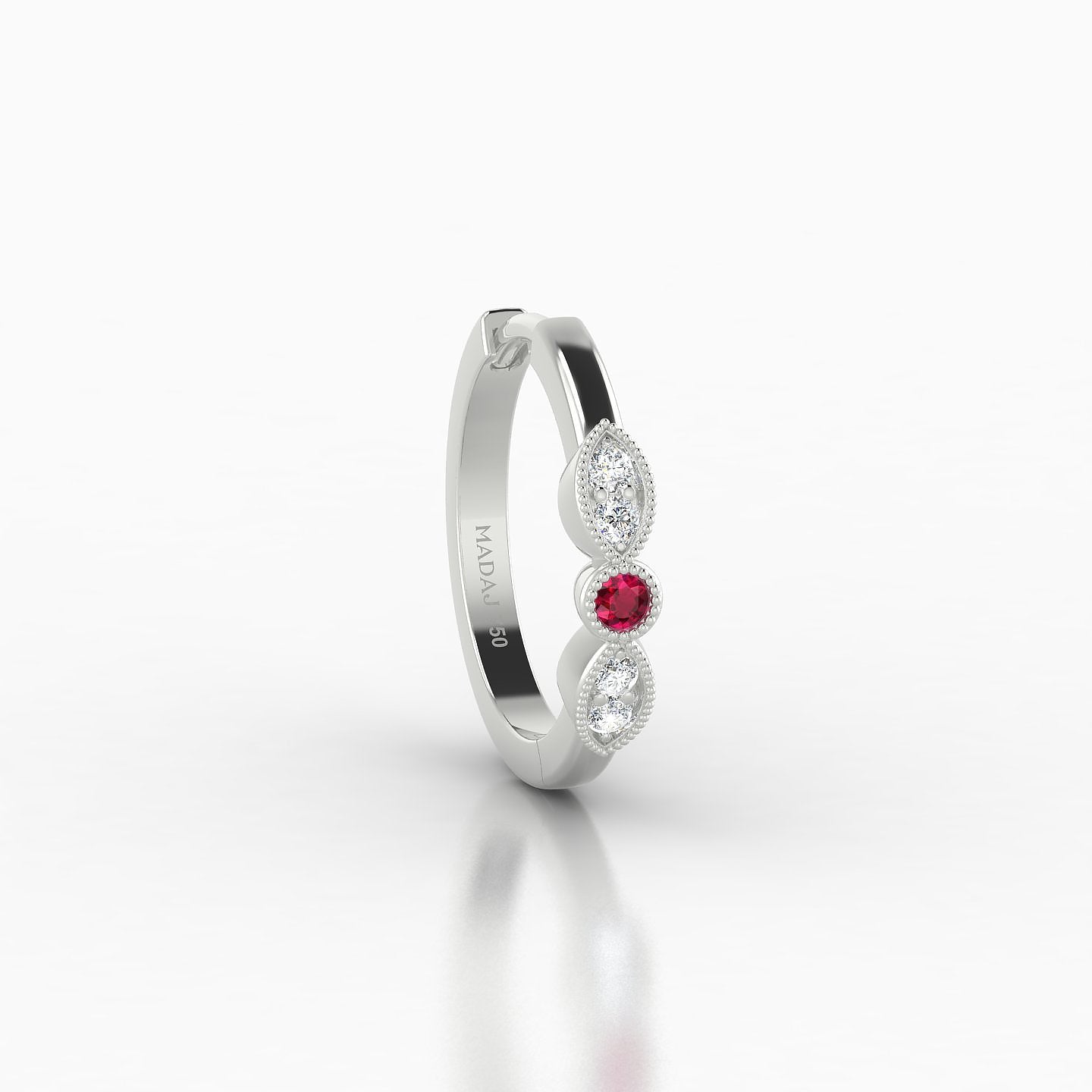 Roma | 18k White Gold 9.5 mm Ruby & Diamond Hoop Piercing