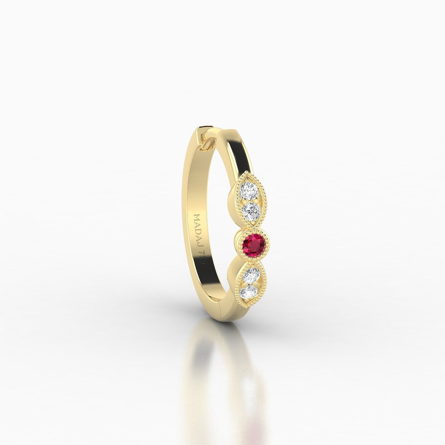 Roma | 18k Yellow Gold 9.5 mm Ruby & Diamond Hoop Piercing