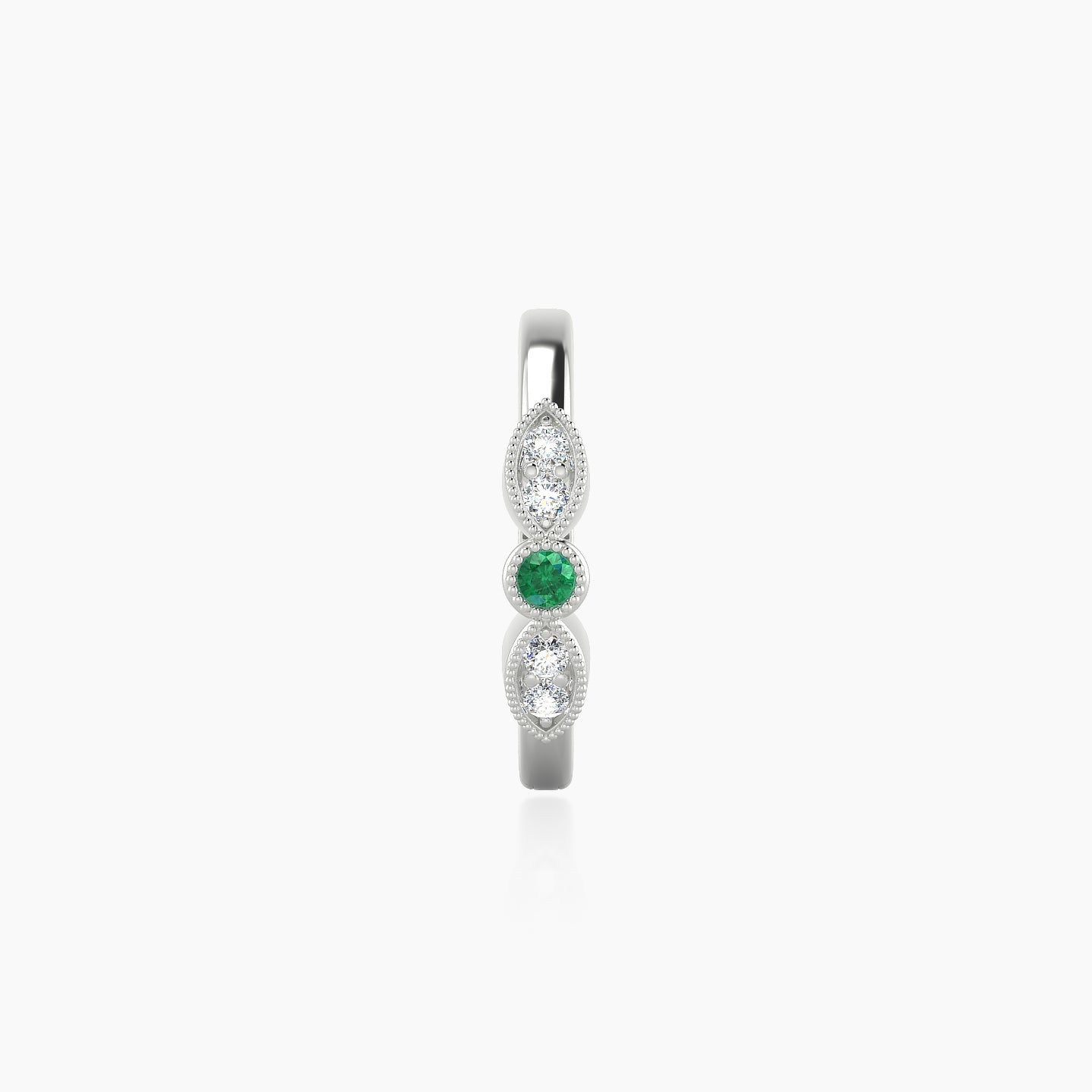 Roma | 18k White Gold 9.5 mm Emerald & Diamond Hoop Piercing