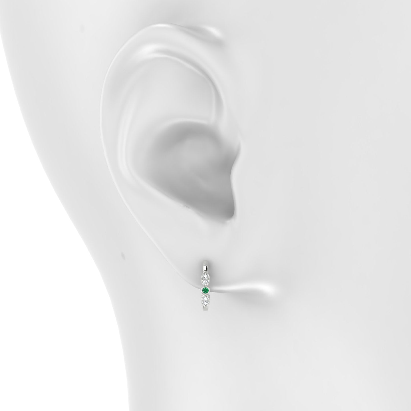 Roma | 18k White Gold 9.5 mm Emerald & Diamond Hoop Piercing