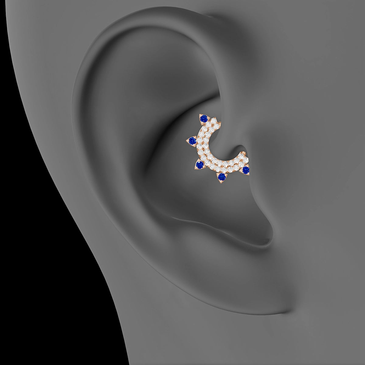 Saga | 18k Rose Gold 6.5 mm Sapphire & Diamond Daith Piercing