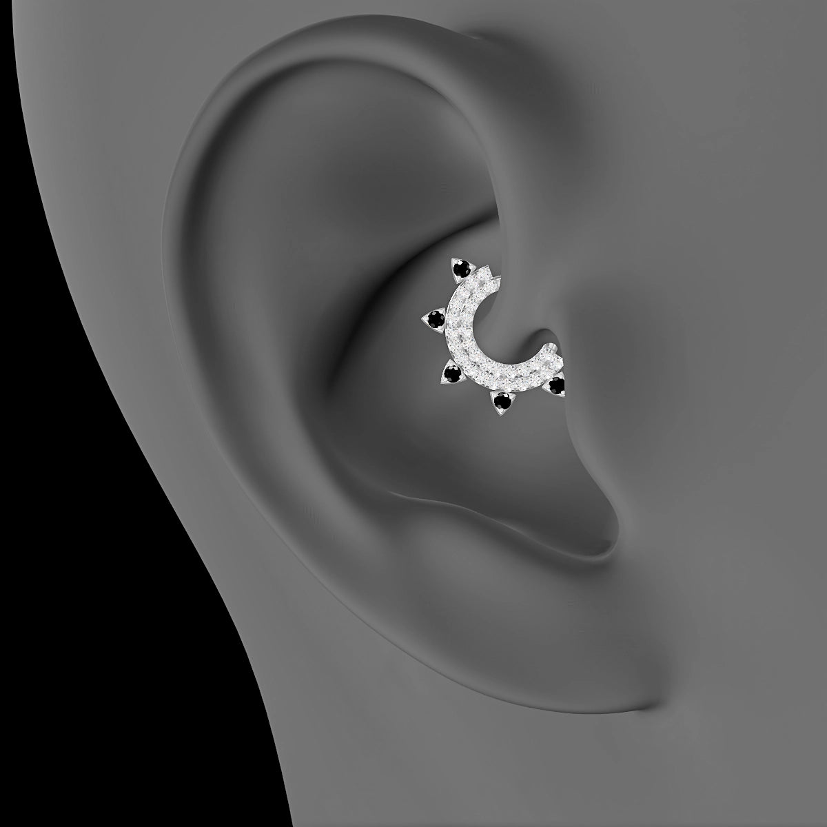 Saga | 18k White Gold 6.5 mm Black Diamond & Diamond Daith Piercing