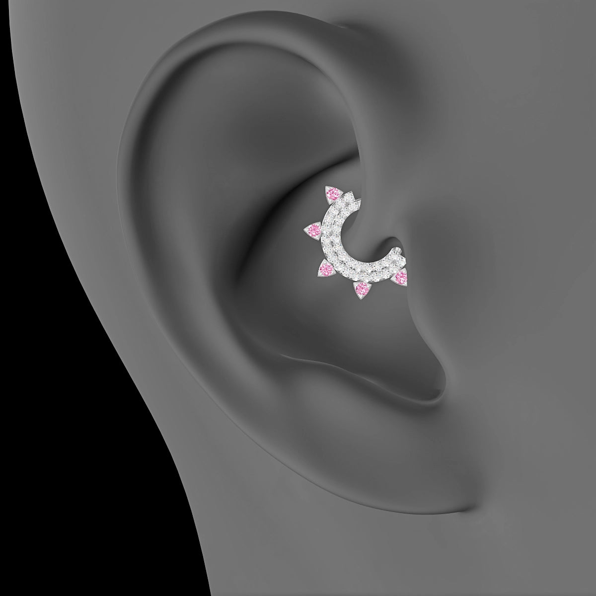Saga | 18k White Gold 6.5 mm Pink Sapphire & Diamond Daith Piercing