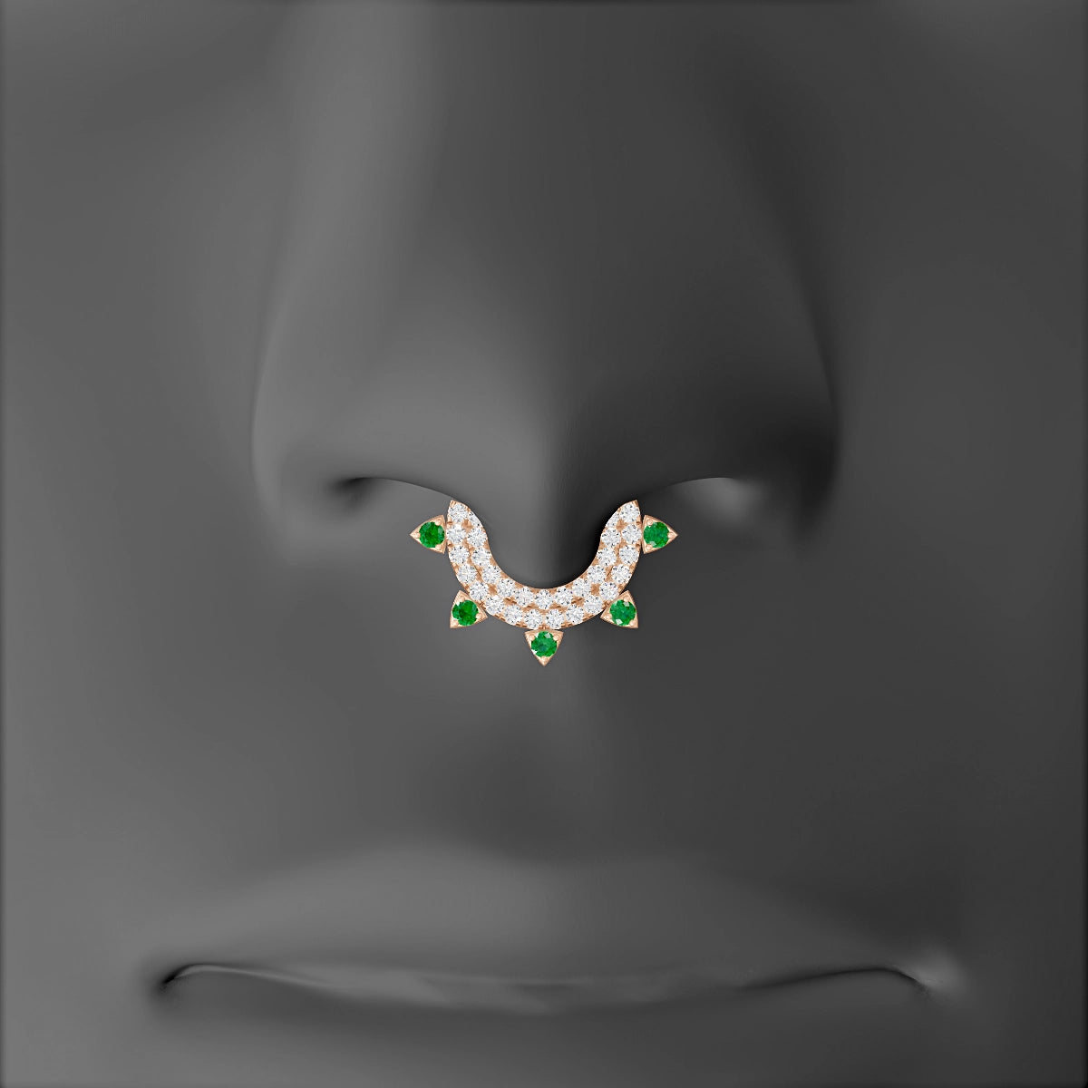 Saga | 18k Rose Gold 6.5 mm Emerald & Diamond Septum Piercing