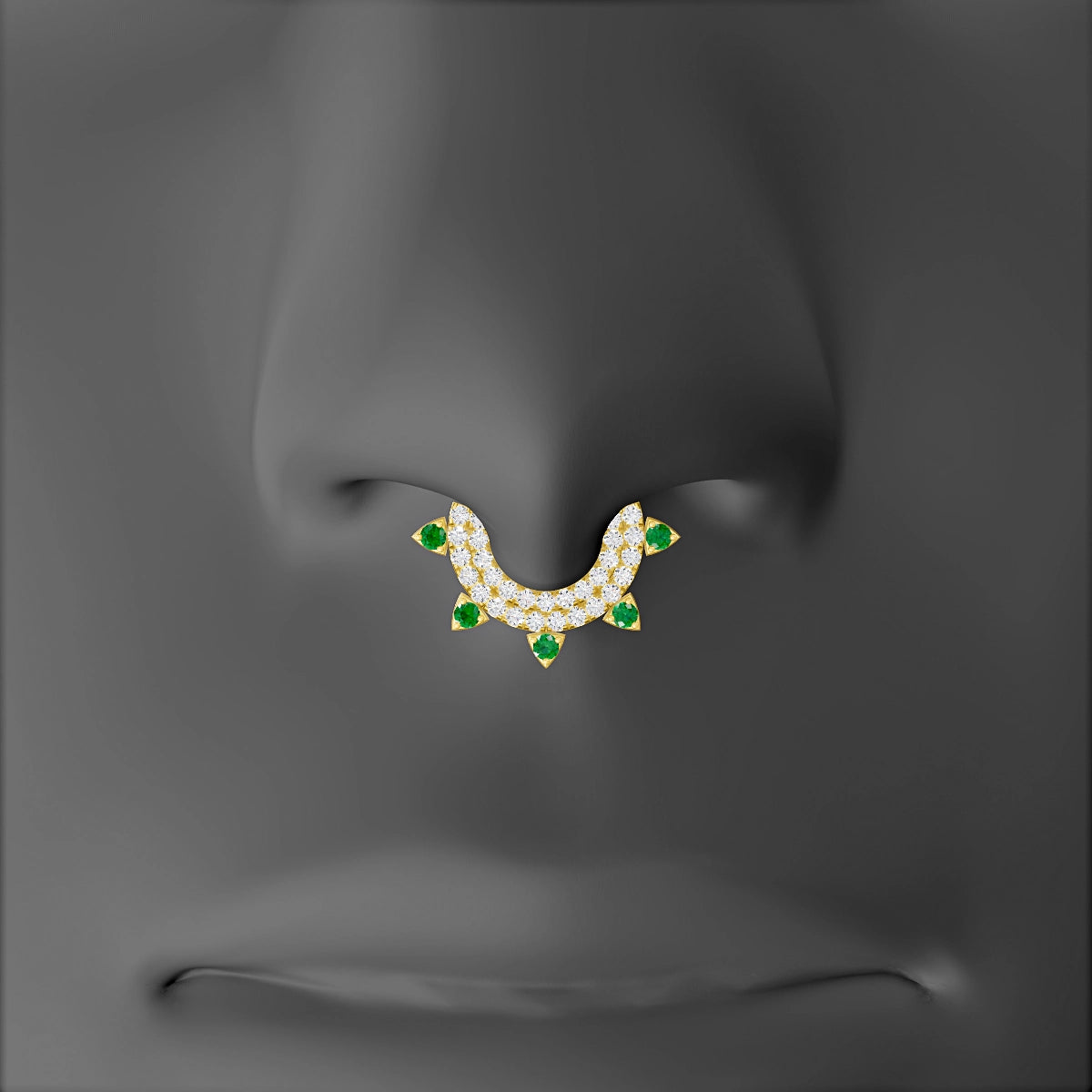 Saga | 18k Yellow Gold 6.5 mm Emerald & Diamond Septum Piercing