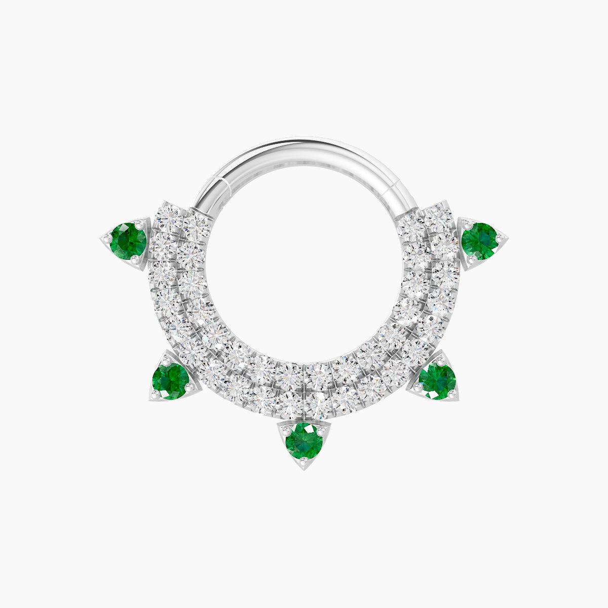 Saga | 18k White Gold 8 mm Emerald & Diamond Daith Piercing