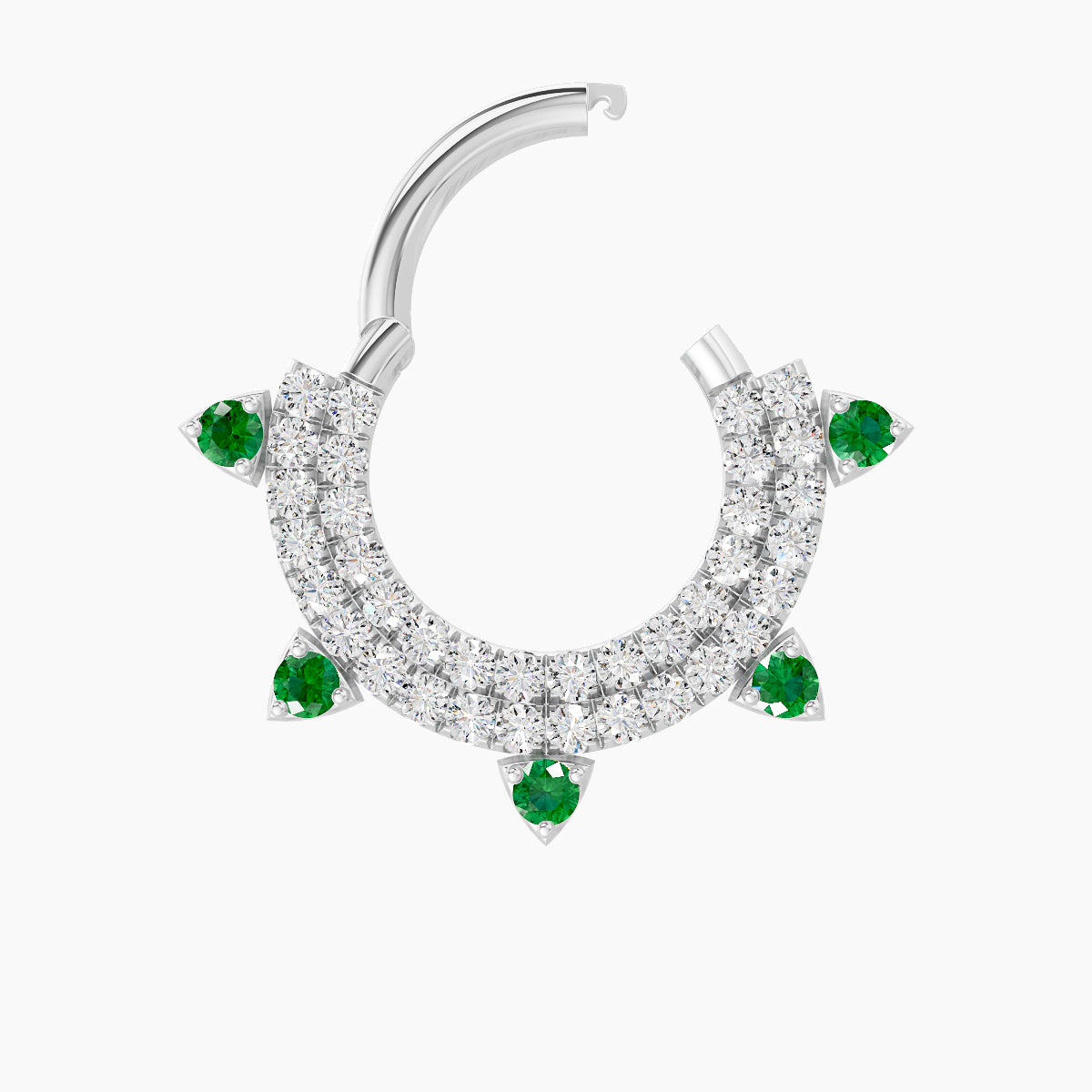 Saga | 18k White Gold 8 mm Emerald & Diamond Daith Piercing