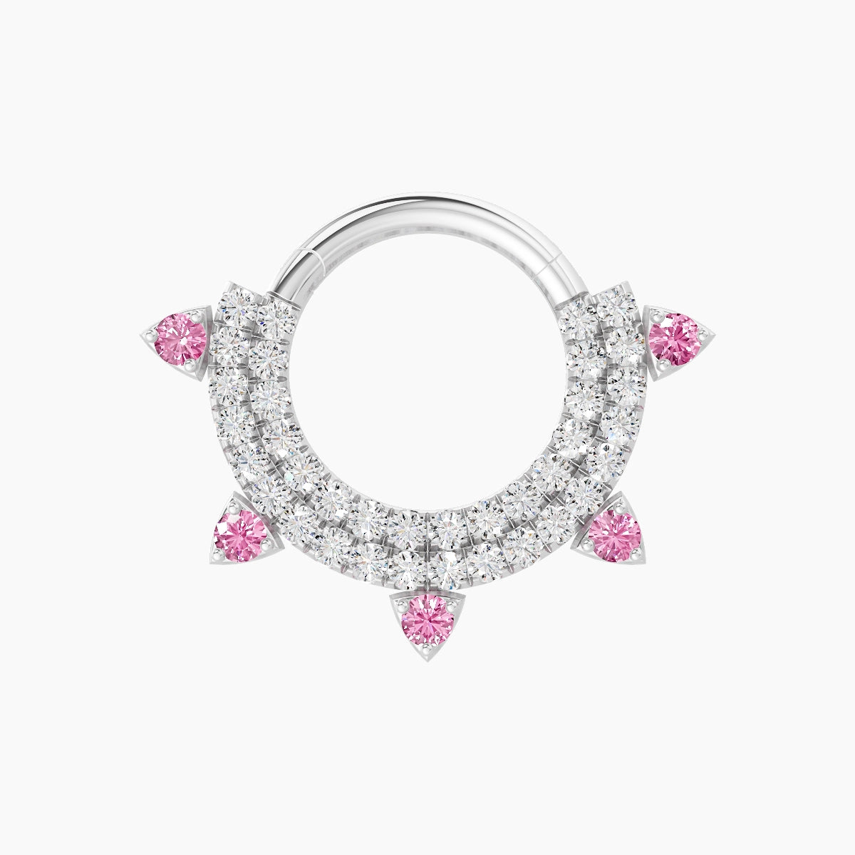 Saga | 18k White Gold 8 mm Pink Sapphire & Diamond Daith Piercing
