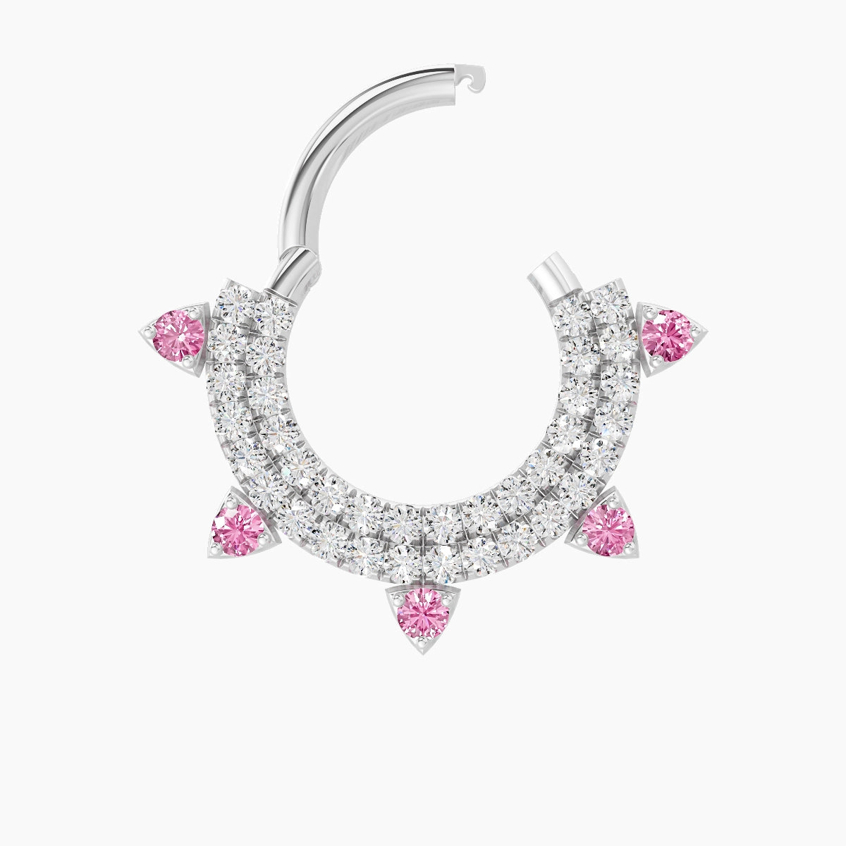 Saga | 18k White Gold 8 mm Pink Sapphire & Diamond Daith Piercing