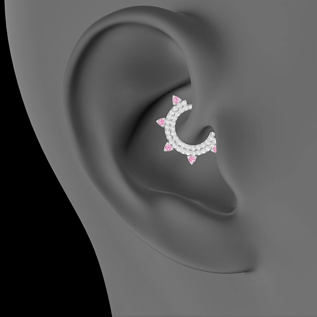 Saga | 18k White Gold 8 mm Pink Sapphire & Diamond Daith Piercing