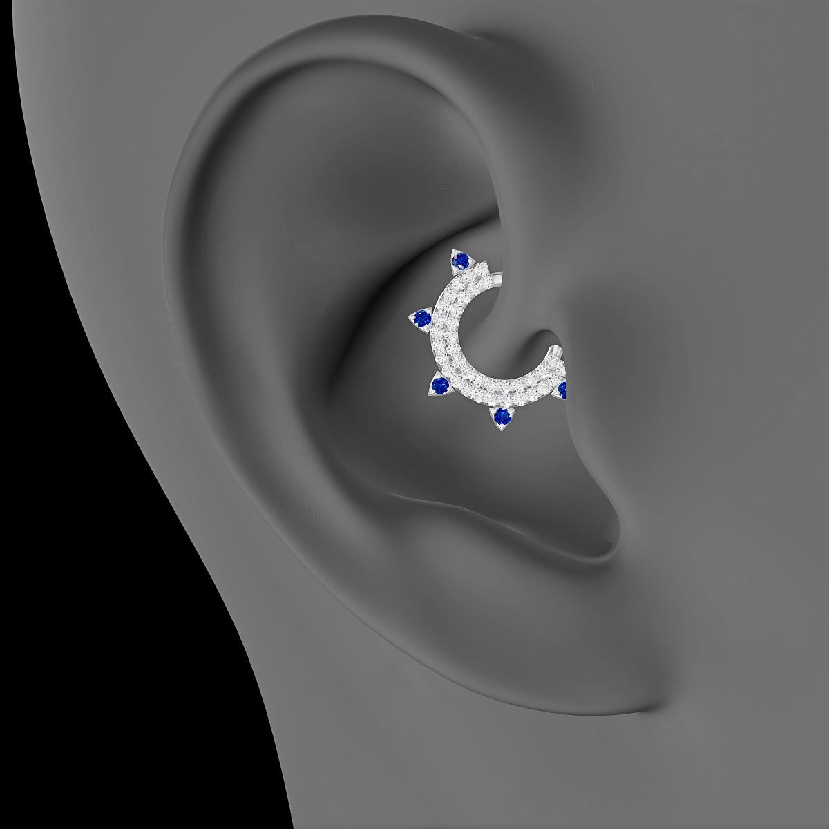 Saga | 18k White Gold 8 mm Sapphire & Diamond Daith Piercing