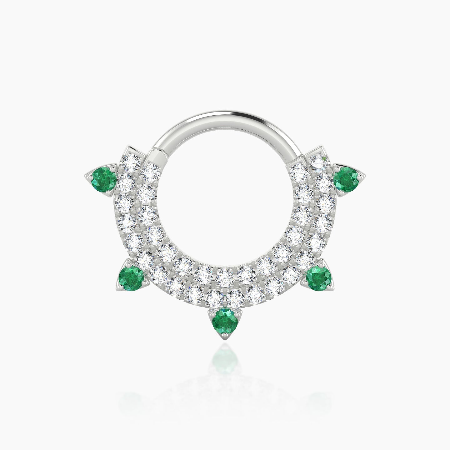 Saga | 18k White Gold 8 mm Emerald & Diamond Daith Piercing