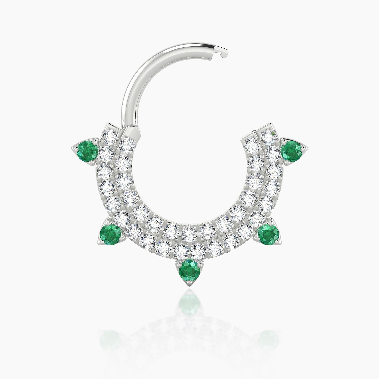 Saga | 18k White Gold 8 mm Emerald & Diamond Daith Piercing