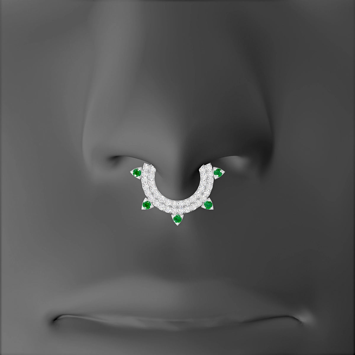 Saga | 18k White Gold 8 mm Emerald & Diamond Septum Piercing