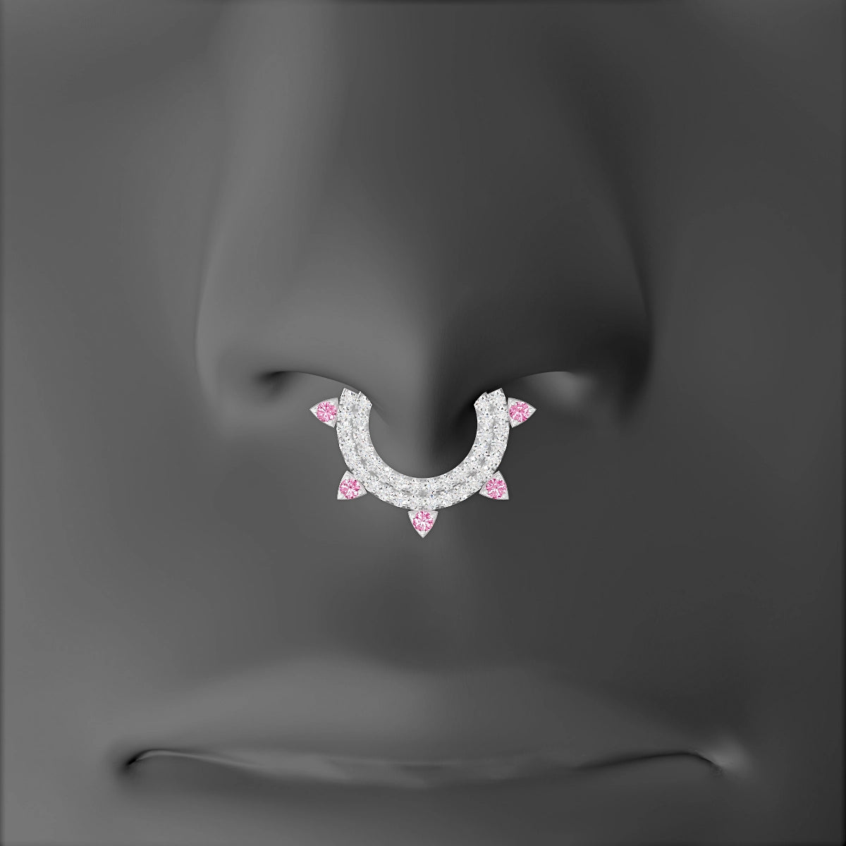 Saga | 18k White Gold 8 mm Pink Sapphire & Diamond Septum Piercing