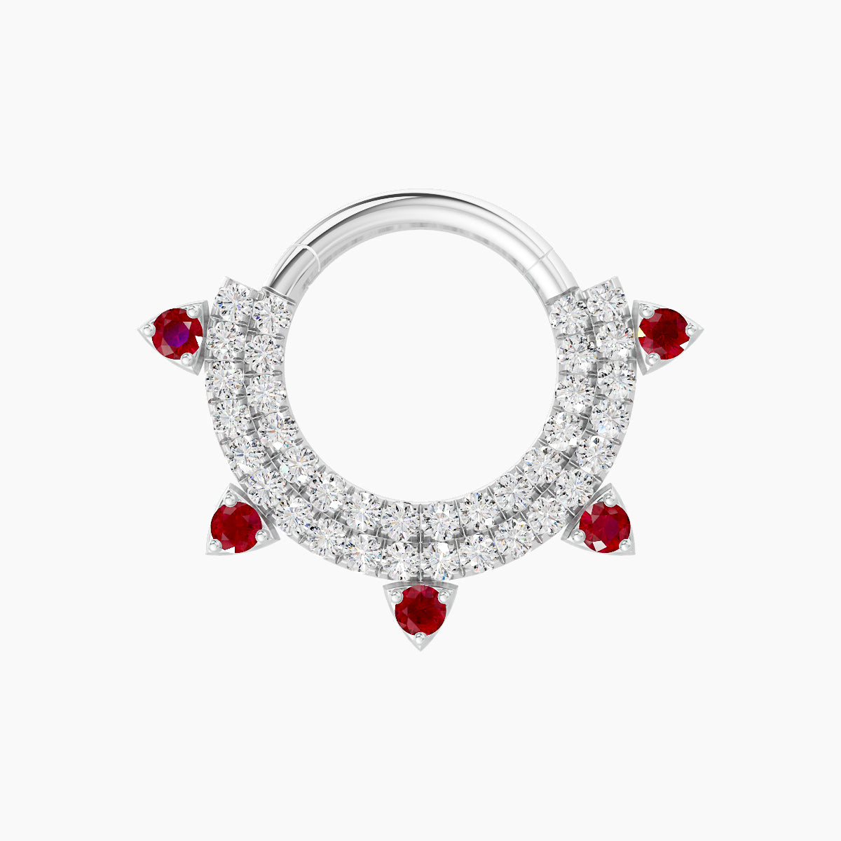 Saga | 18k White Gold 8 mm Ruby & Diamond Septum Piercing