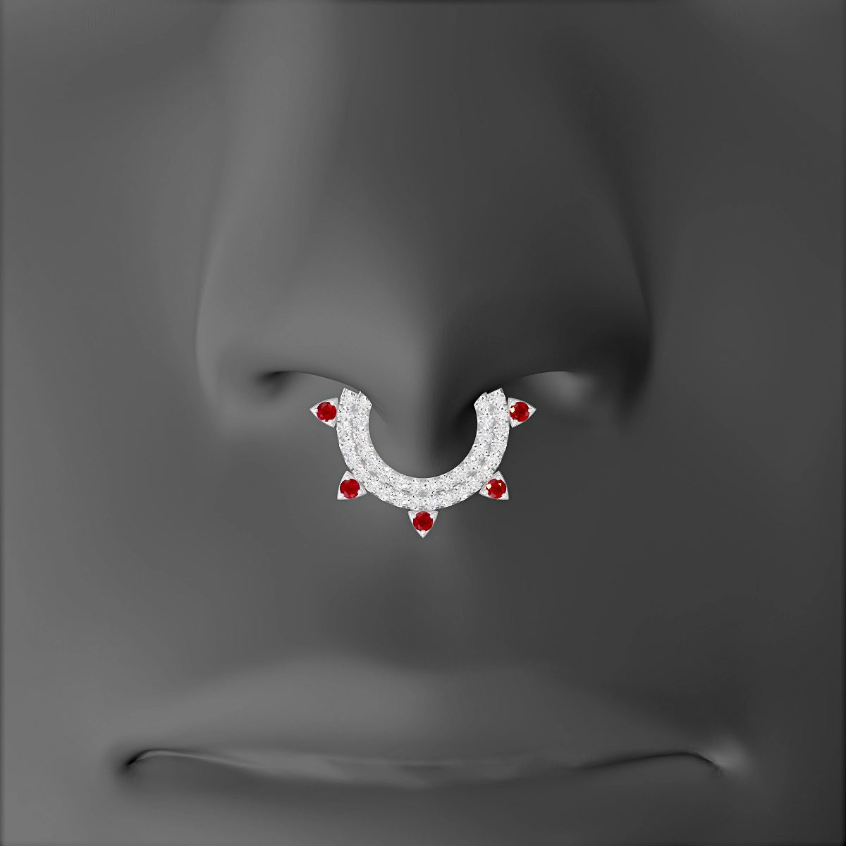 Saga | 18k White Gold 8 mm Ruby & Diamond Septum Piercing
