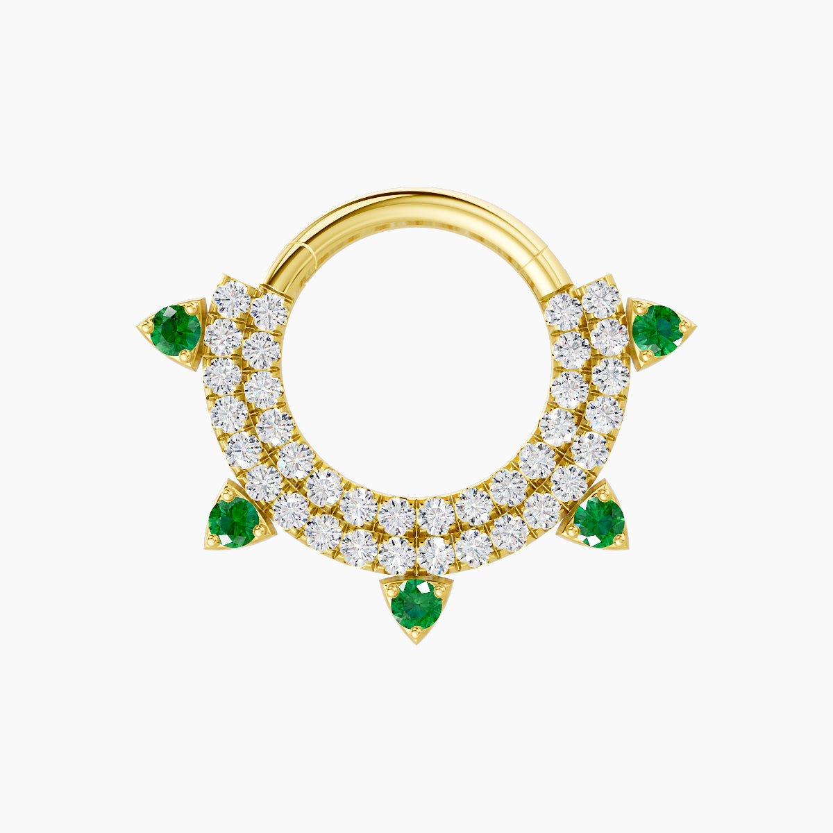 Saga | 18k Yellow Gold 8 mm Emerald & Diamond Septum Piercing