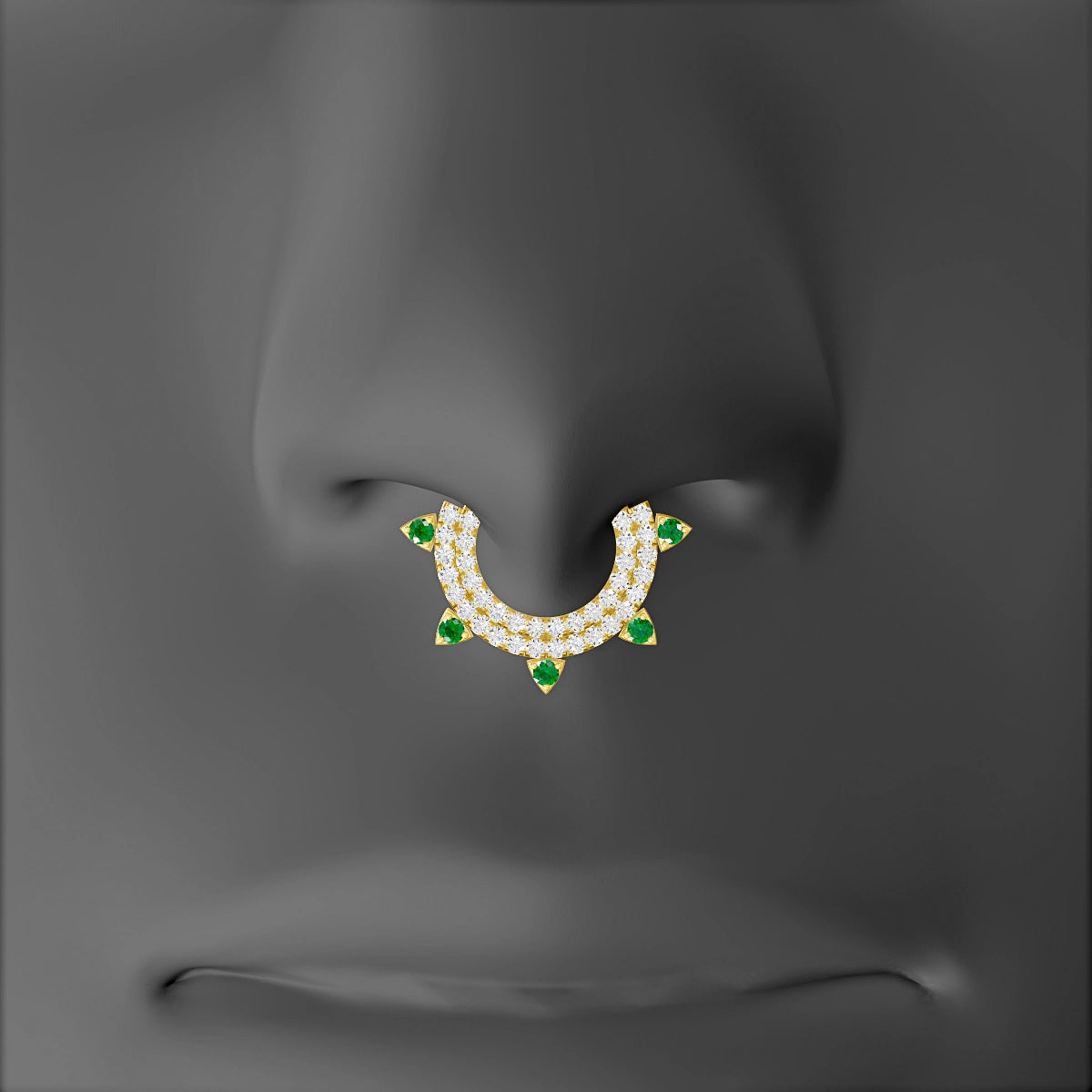 Saga | 18k Yellow Gold 8 mm Emerald & Diamond Septum Piercing