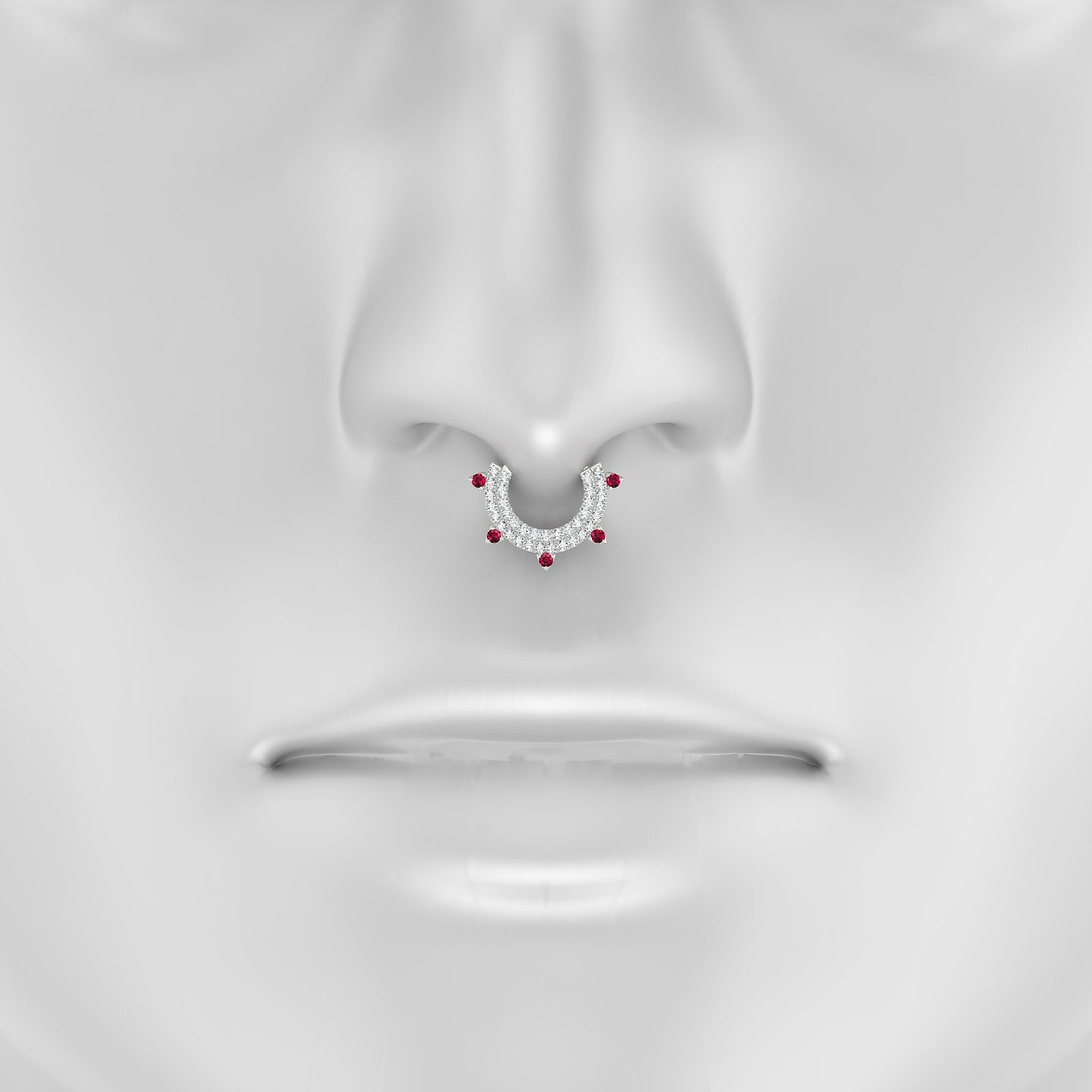 Saga | 18k White Gold 8 mm Ruby & Diamond Septum Piercing