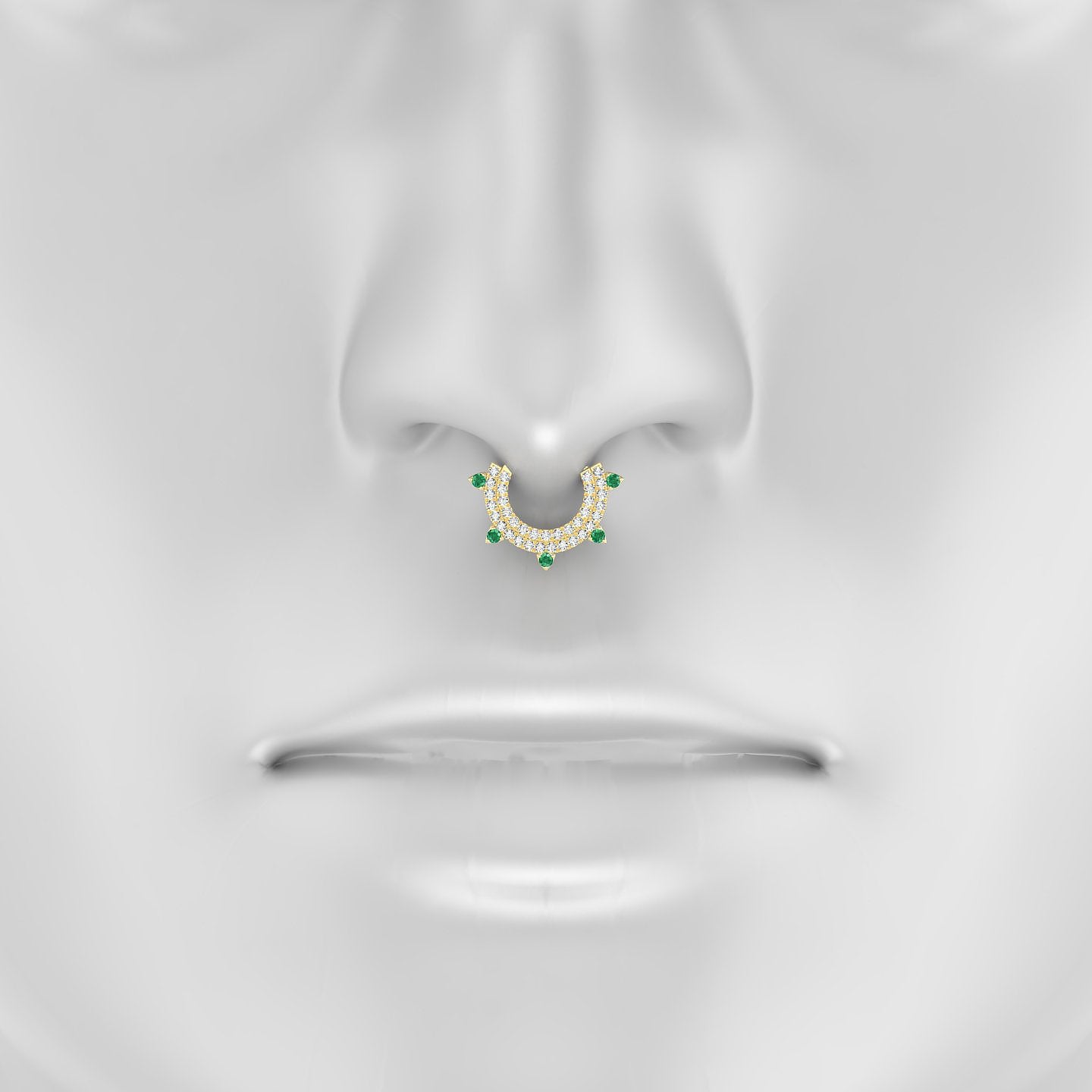 Saga | 18k Yellow Gold 8 mm Emerald & Diamond Septum Piercing